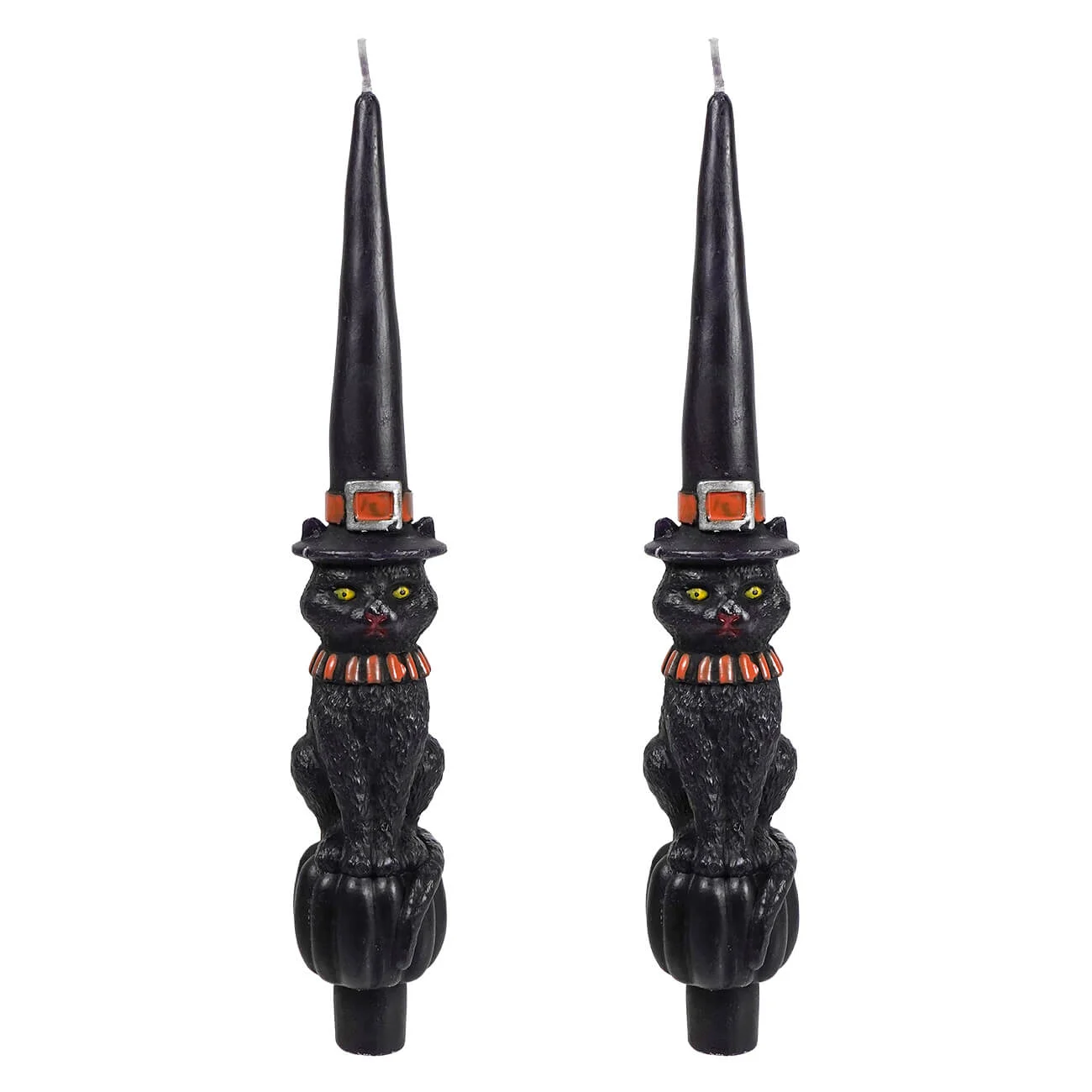 10" Unscented Cat With Witch Hat Shaped Taper Candles Box Set/2