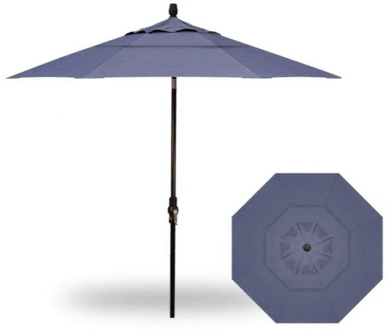 11' Flex Auto Tilt Market Black Frame Latitude Navy Canopy Umbrella Thin Pole
