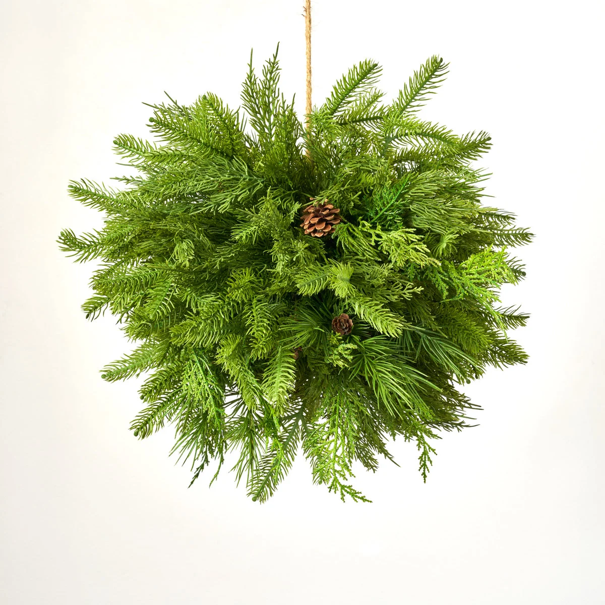 18" Hanging Natural Touch Norfolk & Cedar Mixed Greenery Large Topiary Christmas Kissing Hanging Ball