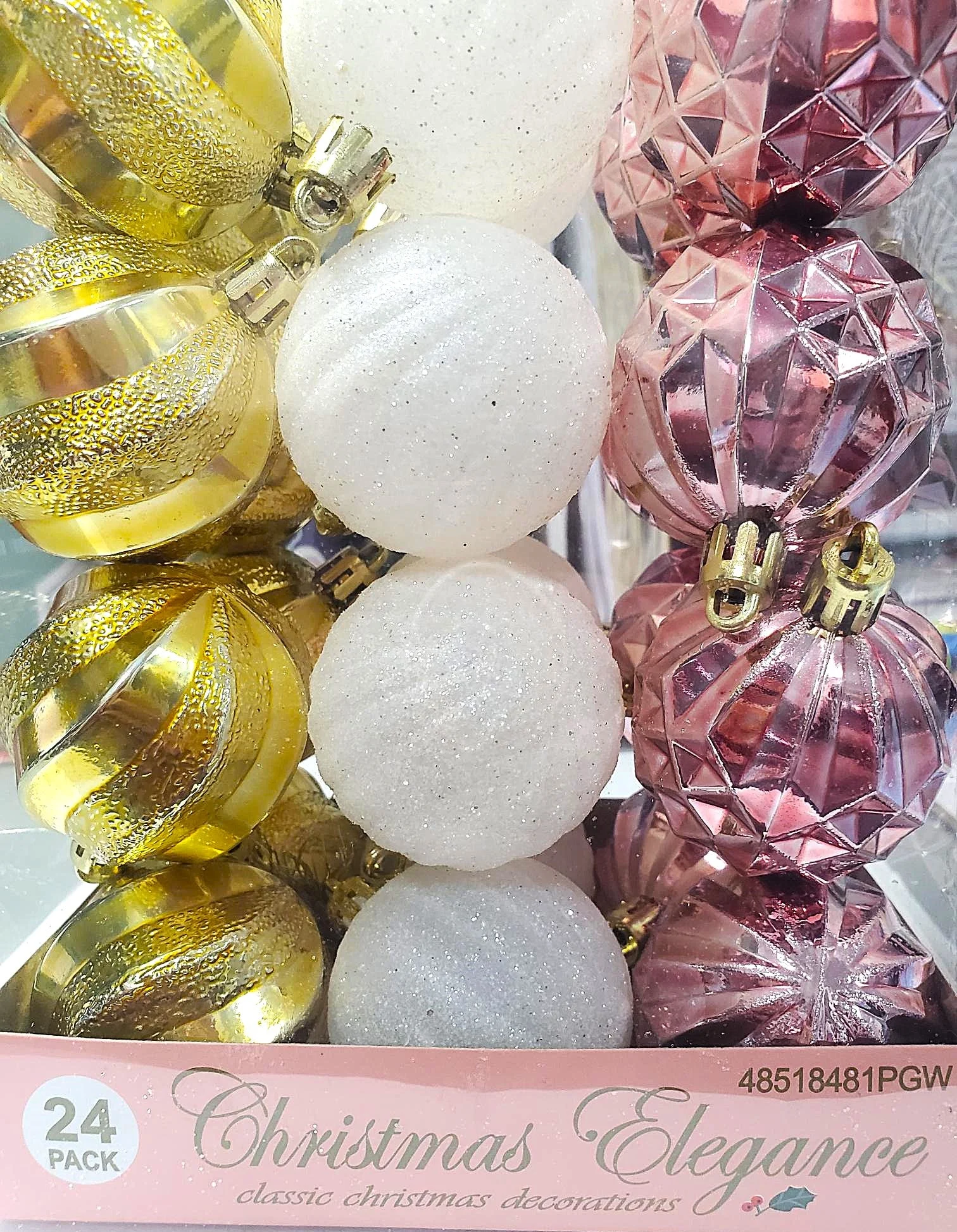24-Pack of 50MM Gold, White & Rose Gold Ornaments