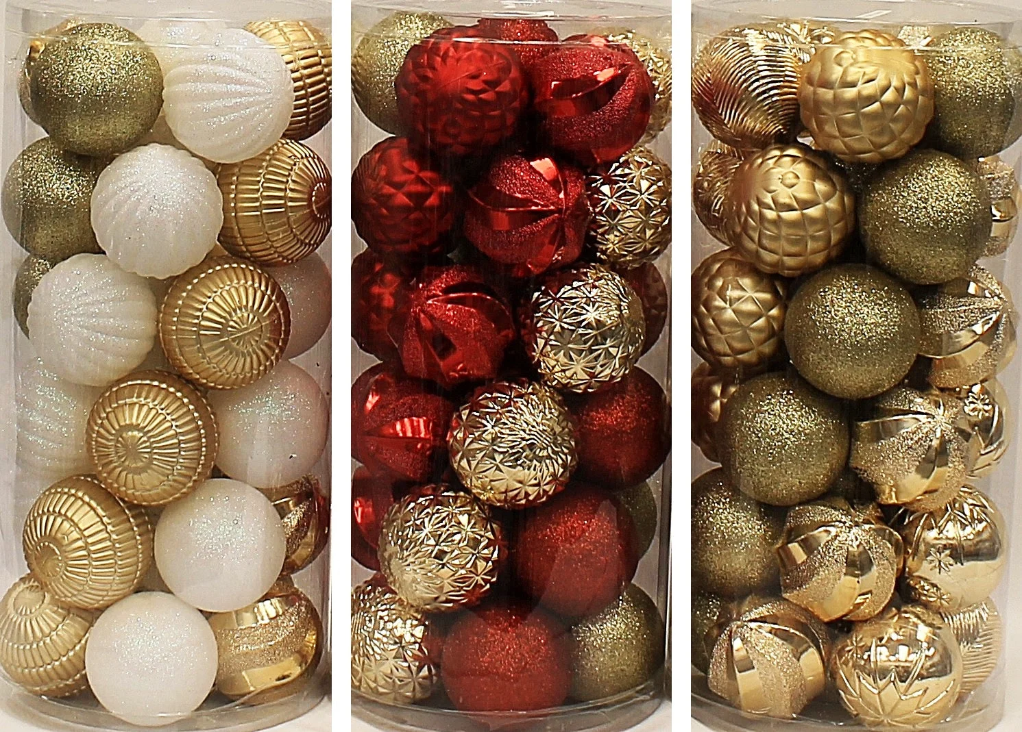 30-Pack of 70MM Christmas-Colored Ornaments (Gold/White/Red)