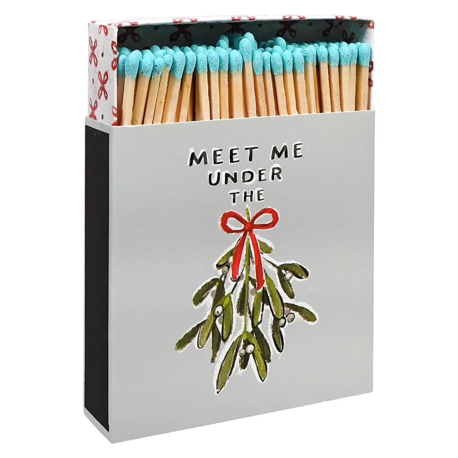 4.25" Long Safety Matches In Embossed Mistletoe Matchbox With Saying