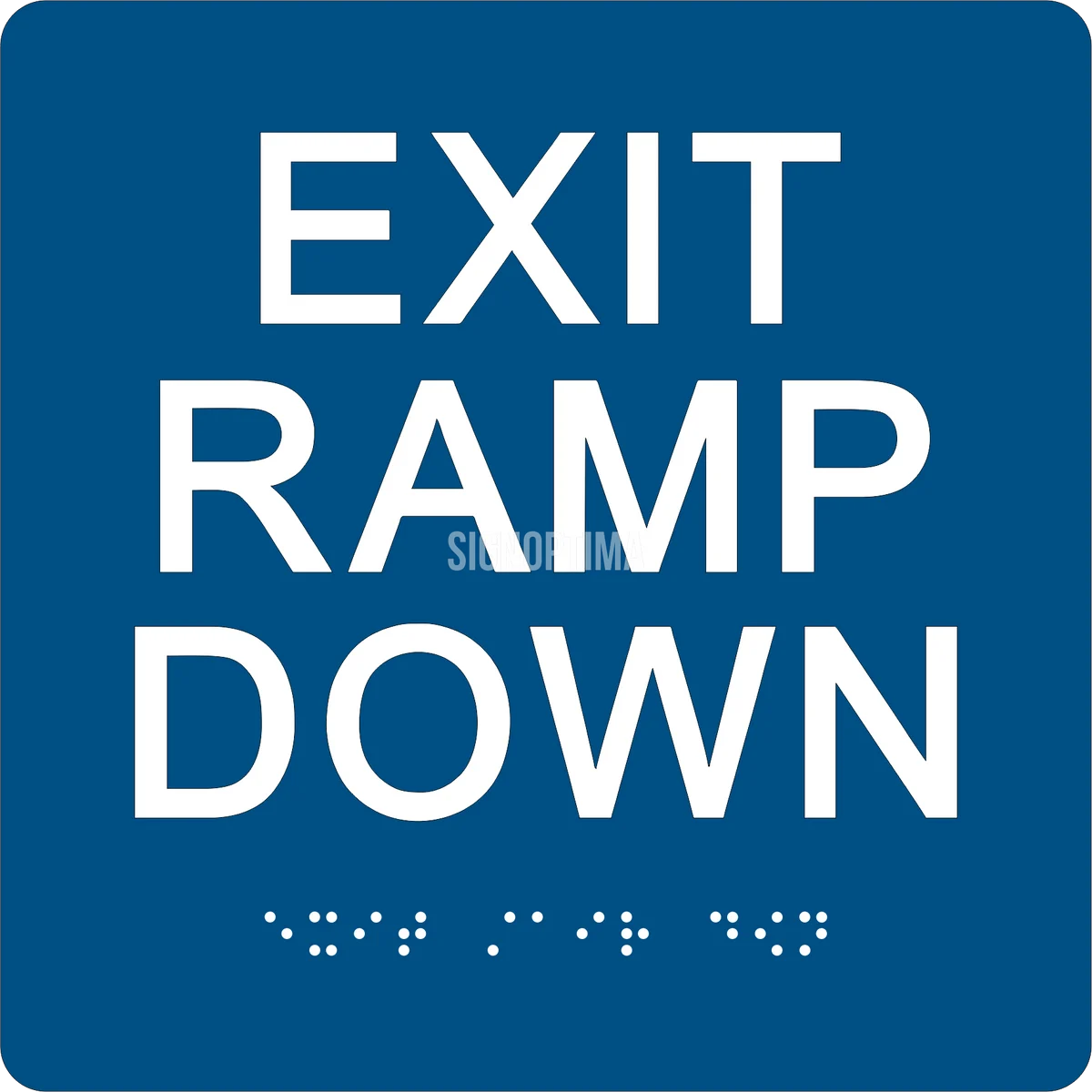 ADA Compliant EXIT RAMP DOWN Sign Tactile with Braille 6"x6" - SignOptima™️