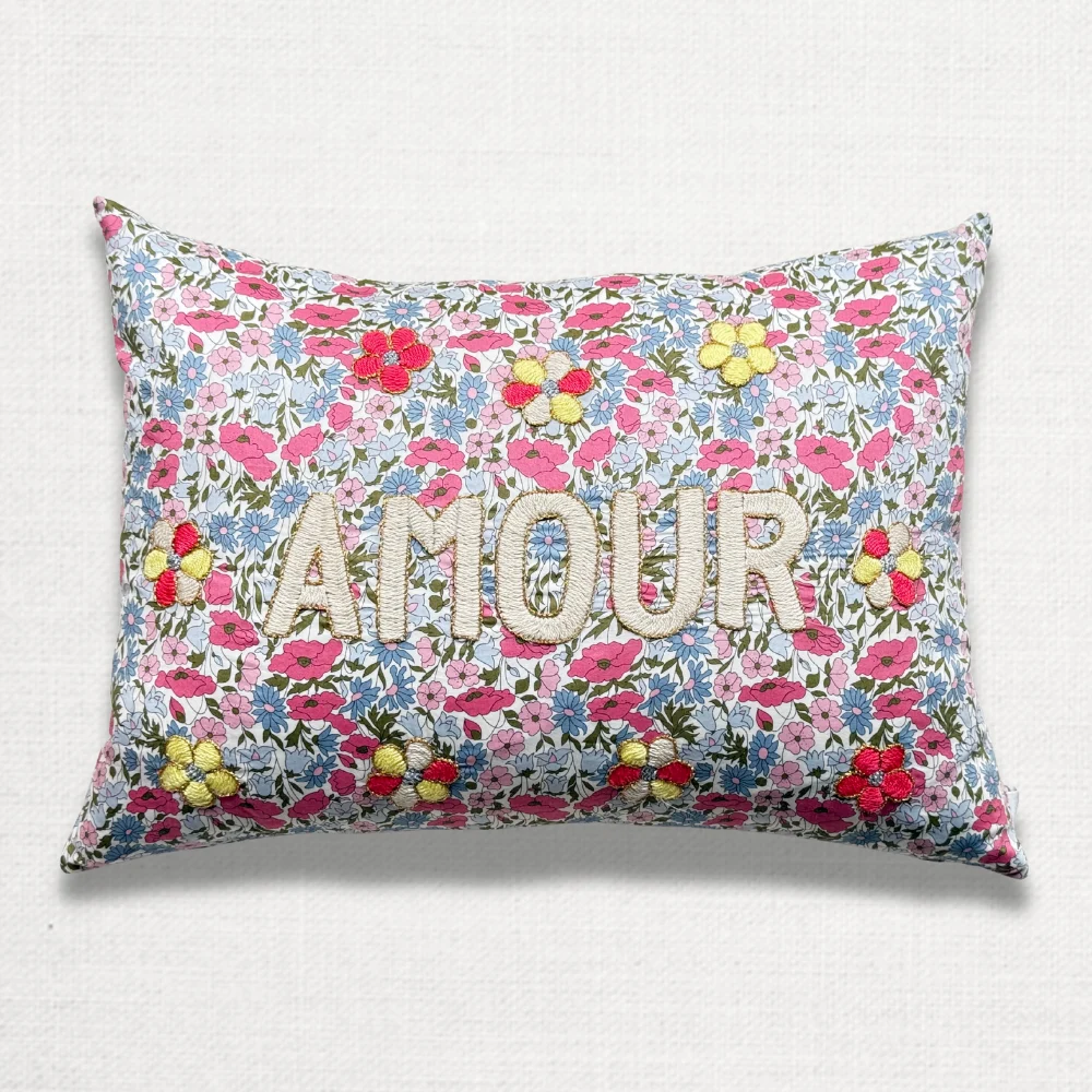 "Amour" Embroidered Cushion (26-04)