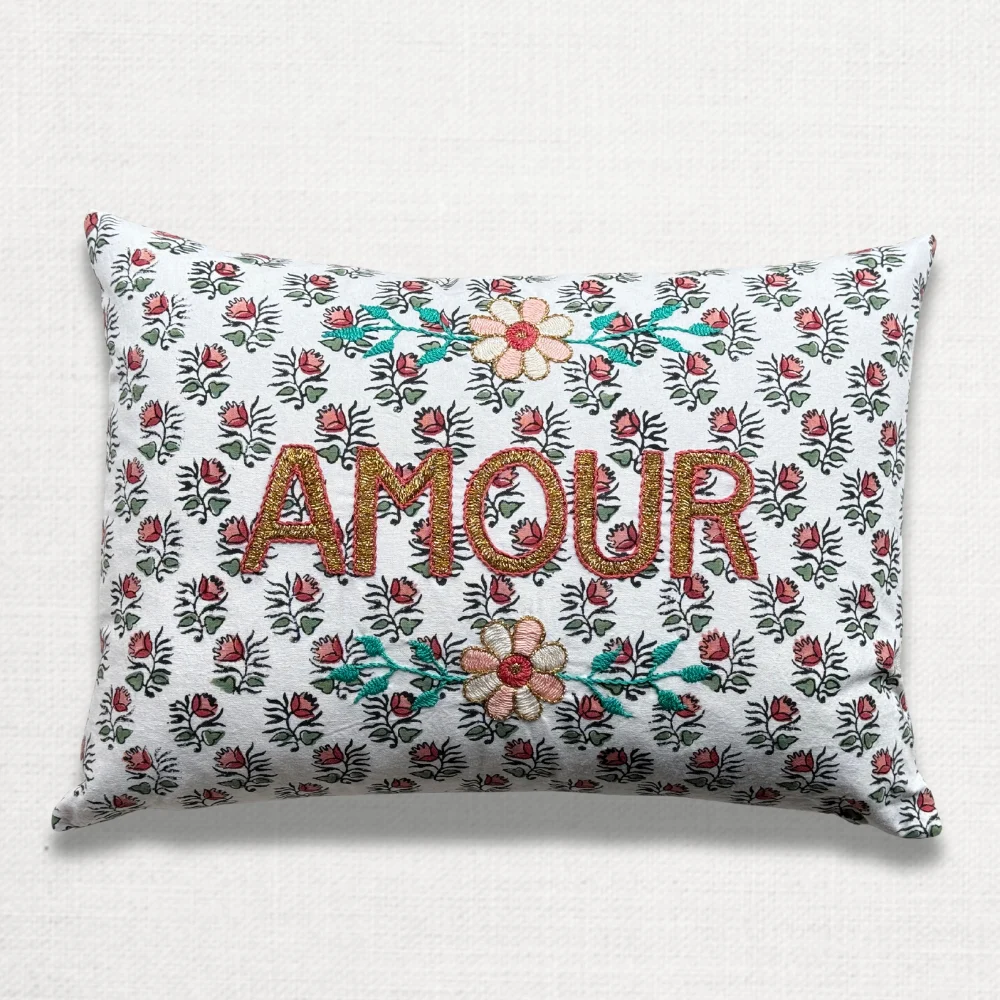 "Amour" Embroidered Cushion (26-06)