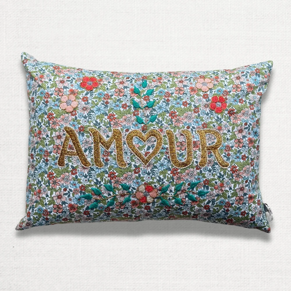 "Amour" Embroidered Cushion (26-08)