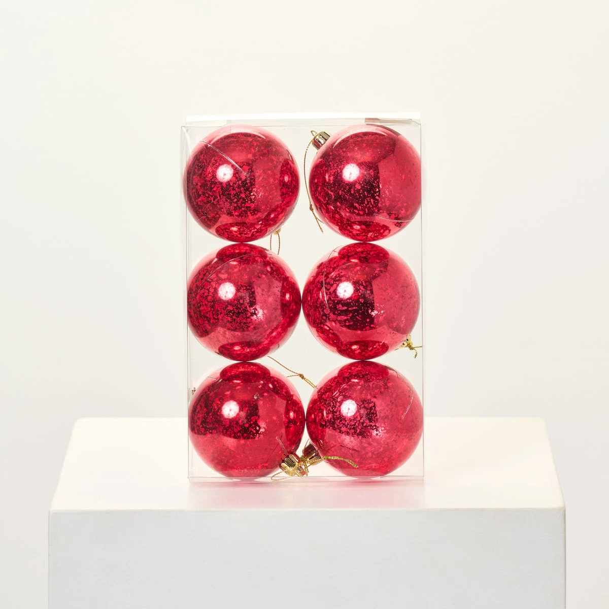 Antiqued Beauty Red Mercury Look Holiday Christmas Ball Ornament Set of 6