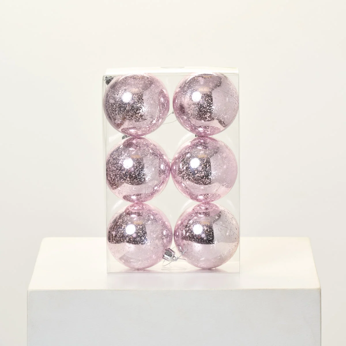 Antiqued Blush Pink Silver Mercury Look Holiday Christmas Ball Ornament Set of 6