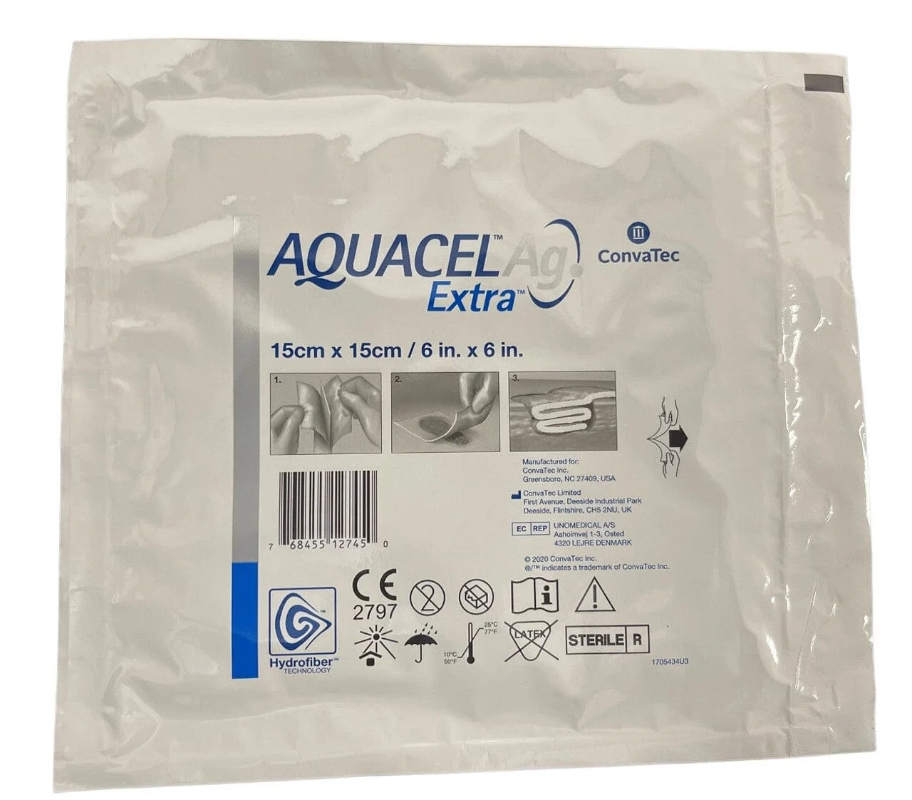 AQUACEL Ag Extra Hydrofiber Antimicrobial Dressing, 6" x 6" - Expired Dating