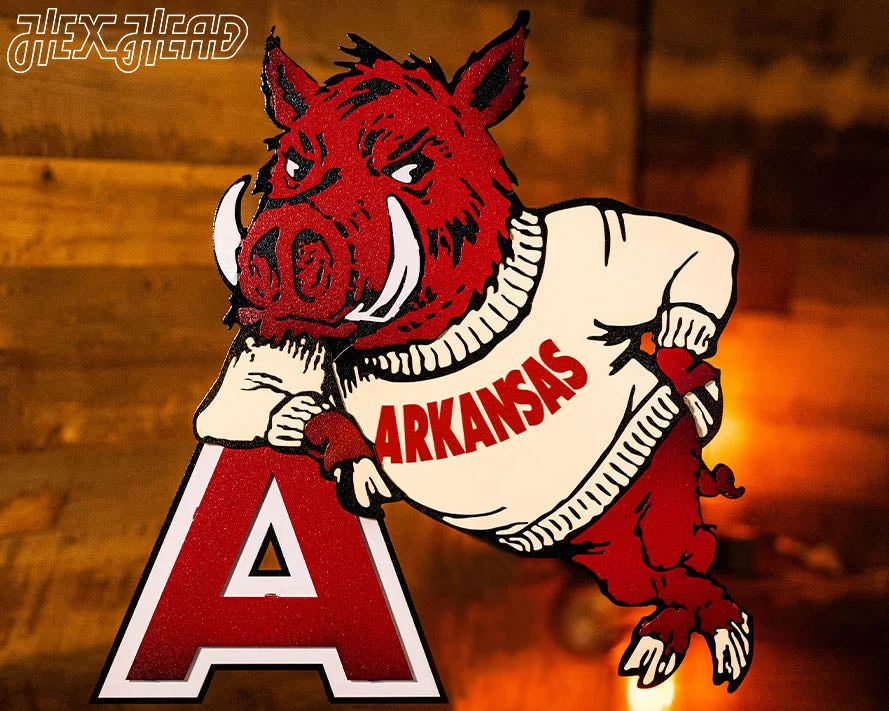 Arkansas Razorback VAULT "Hog Leaning on A"3D Vintage Metal Wall Art