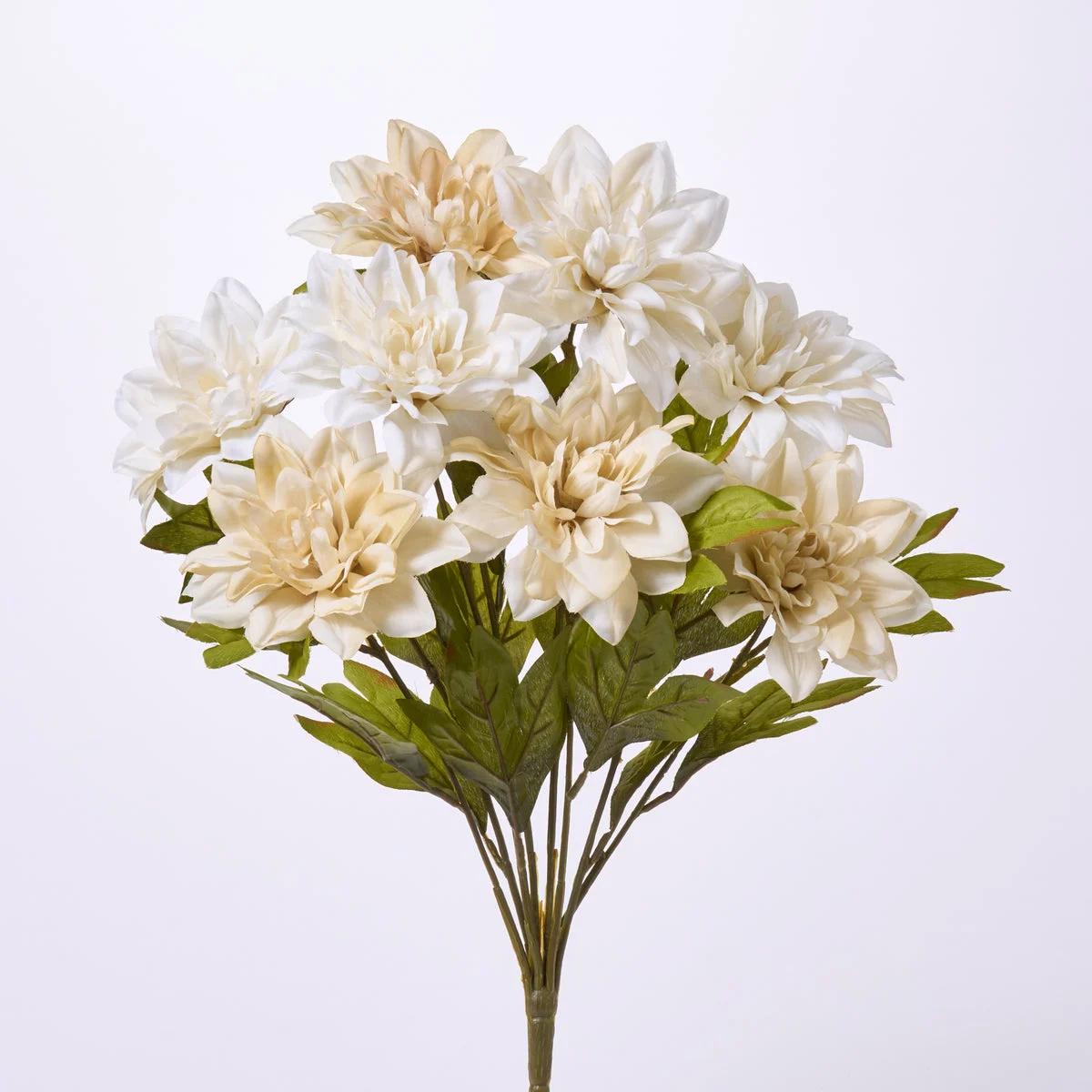 Beige & Cream Silk Dahlia Bush Spray Blooming Faux Floral Stem Bouquet - 20"
