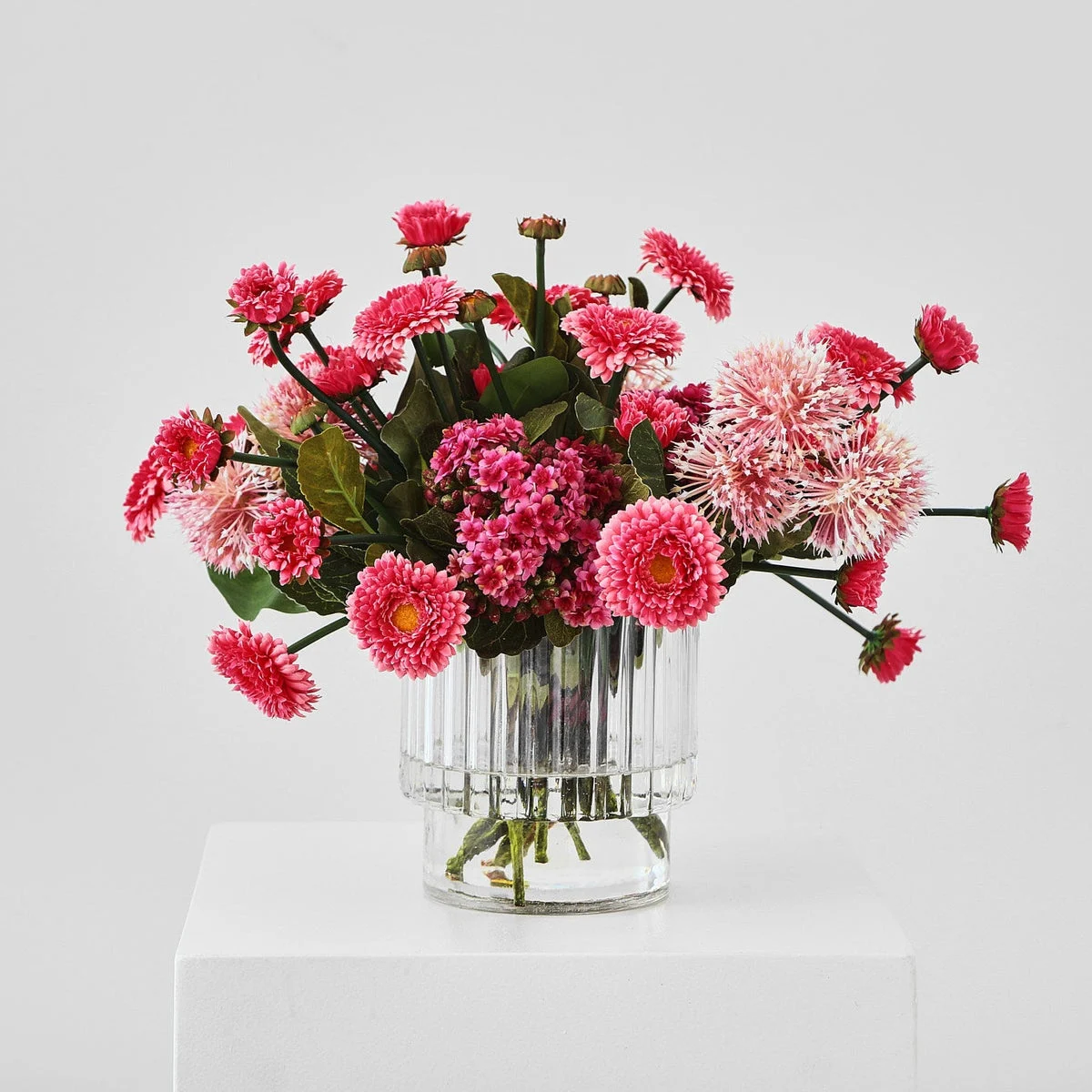 Blossoming Love - English Daisy, Kalanchoe, & Blossom Pods Spring Water Illusion Flower Arrangement