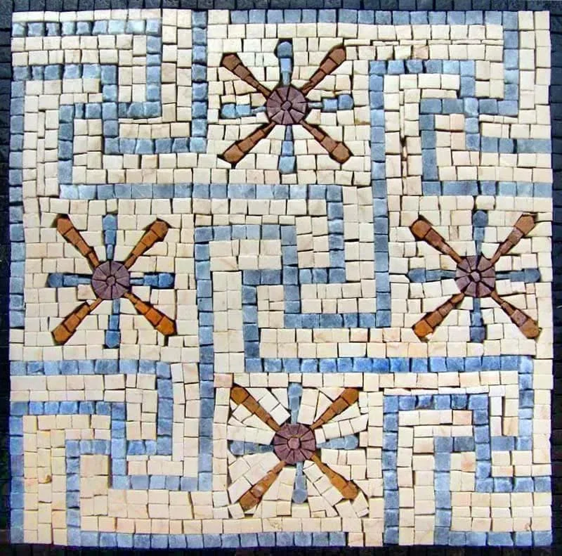Blue-Gray and Cream Mosaic - Starburst Maze