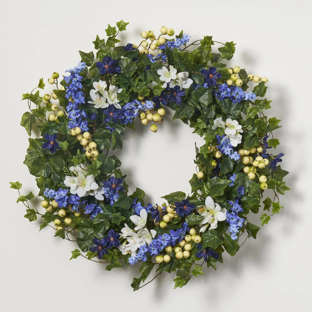 Blue Larkspur & White Freesia Spring Front Door Wreath