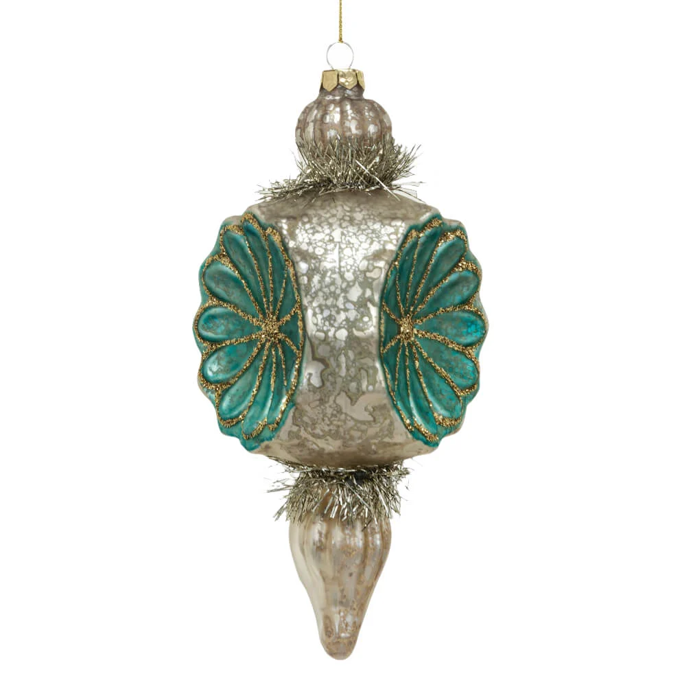 Blue & Silver Mercury Glass Flower Finial Ornament