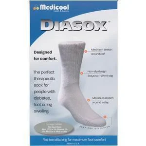 Diasox Seam-Free Diabetes Socks Medium, White
