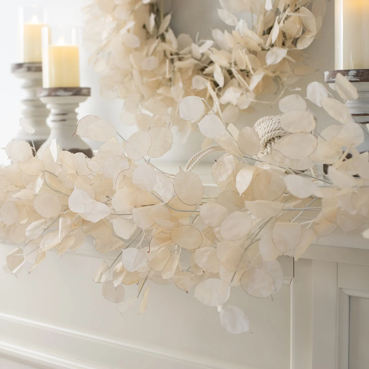 Dried Look Translucent Bleached Lunaria All Seasons Garland - Multiple Lengths Available