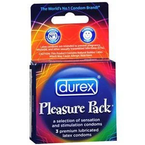 Durex Pleasure Pack Assorted Premium Lubricated Latex Condoms (3 Count)