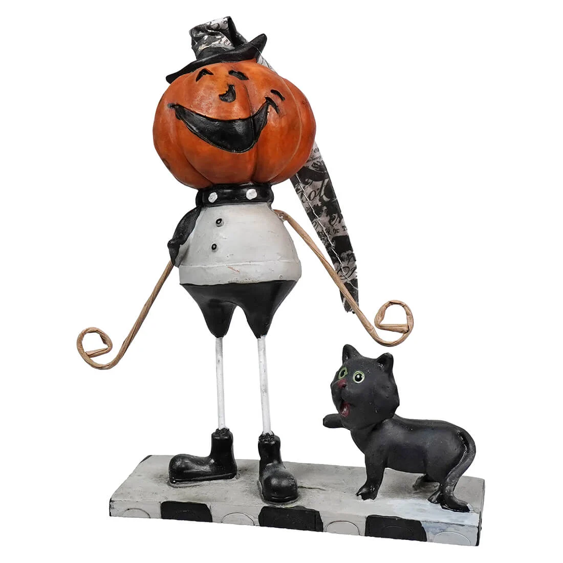 Jolly Pumpkin Man With Black Cat Figure