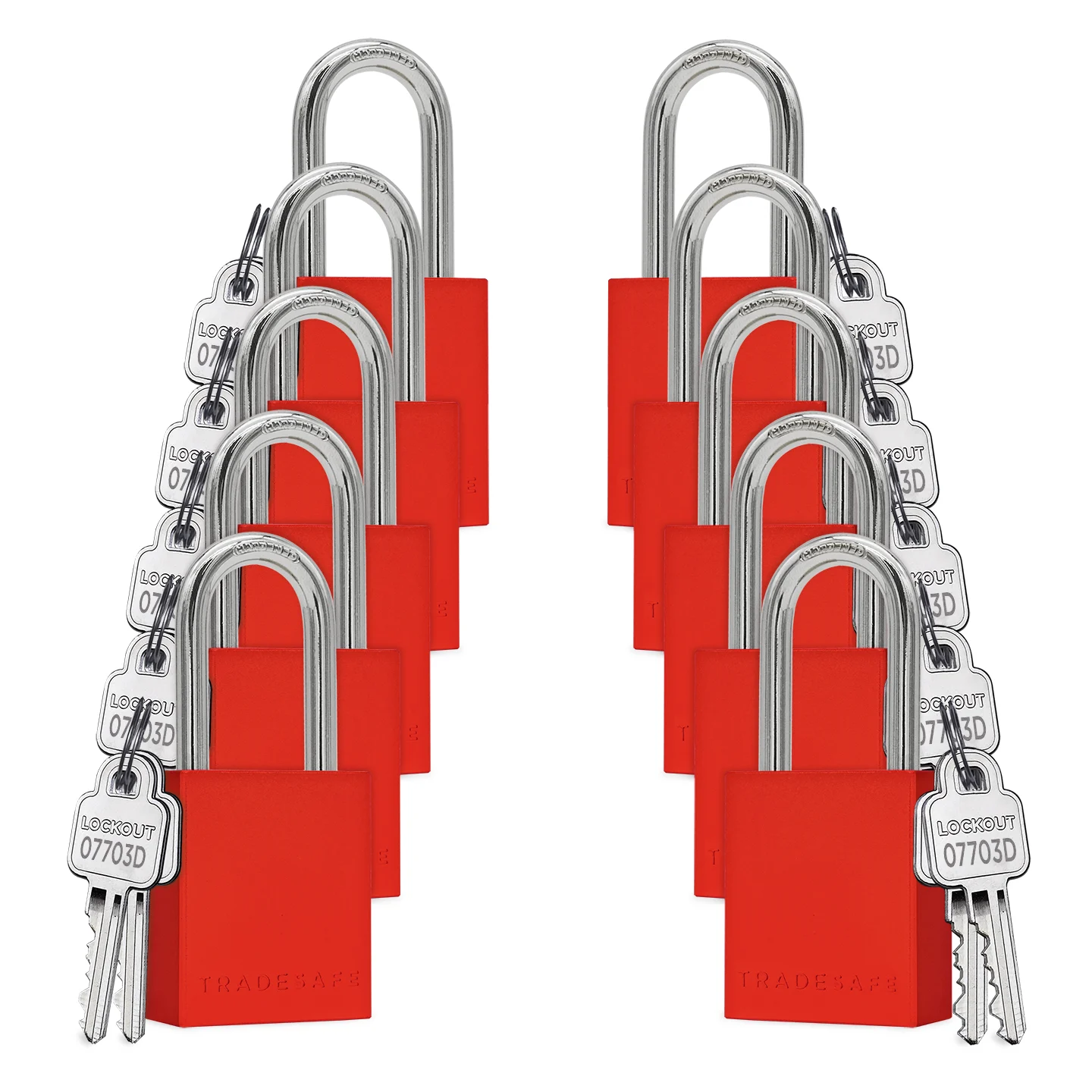 Keyed Alike Aluminum Padlock - 10 Red Padlocks - 2 Keys Per Lock