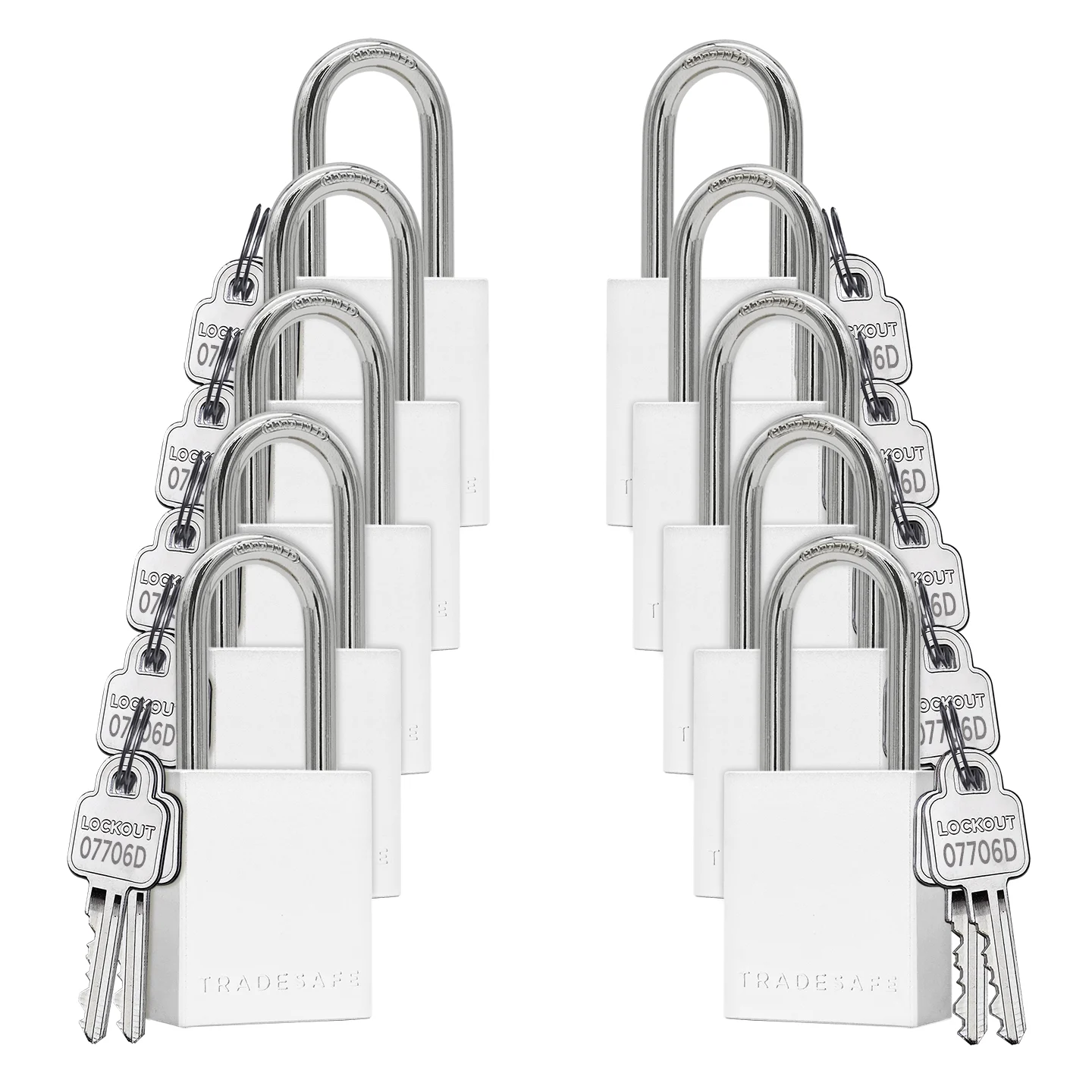 Keyed Alike Aluminum Padlock - 10 Silver Padlocks - 2 Keys Per Lock