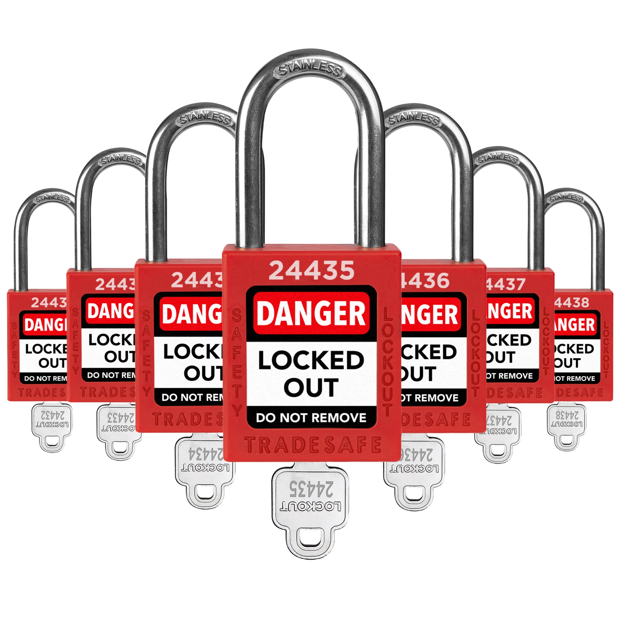 Keyed Different Lockout Locks - 7 Red Padlocks - 1 Key Per Lock