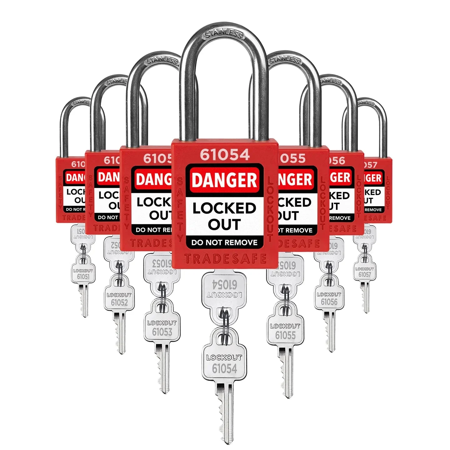 Keyed Different Lockout Locks - 7 Red Padlocks - 2 Keys Per Lock