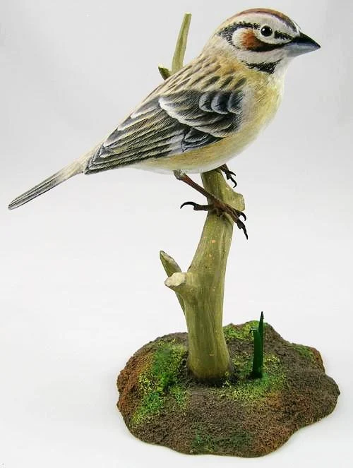 Lark Sparrow - Hand Carved Wooden Bird
