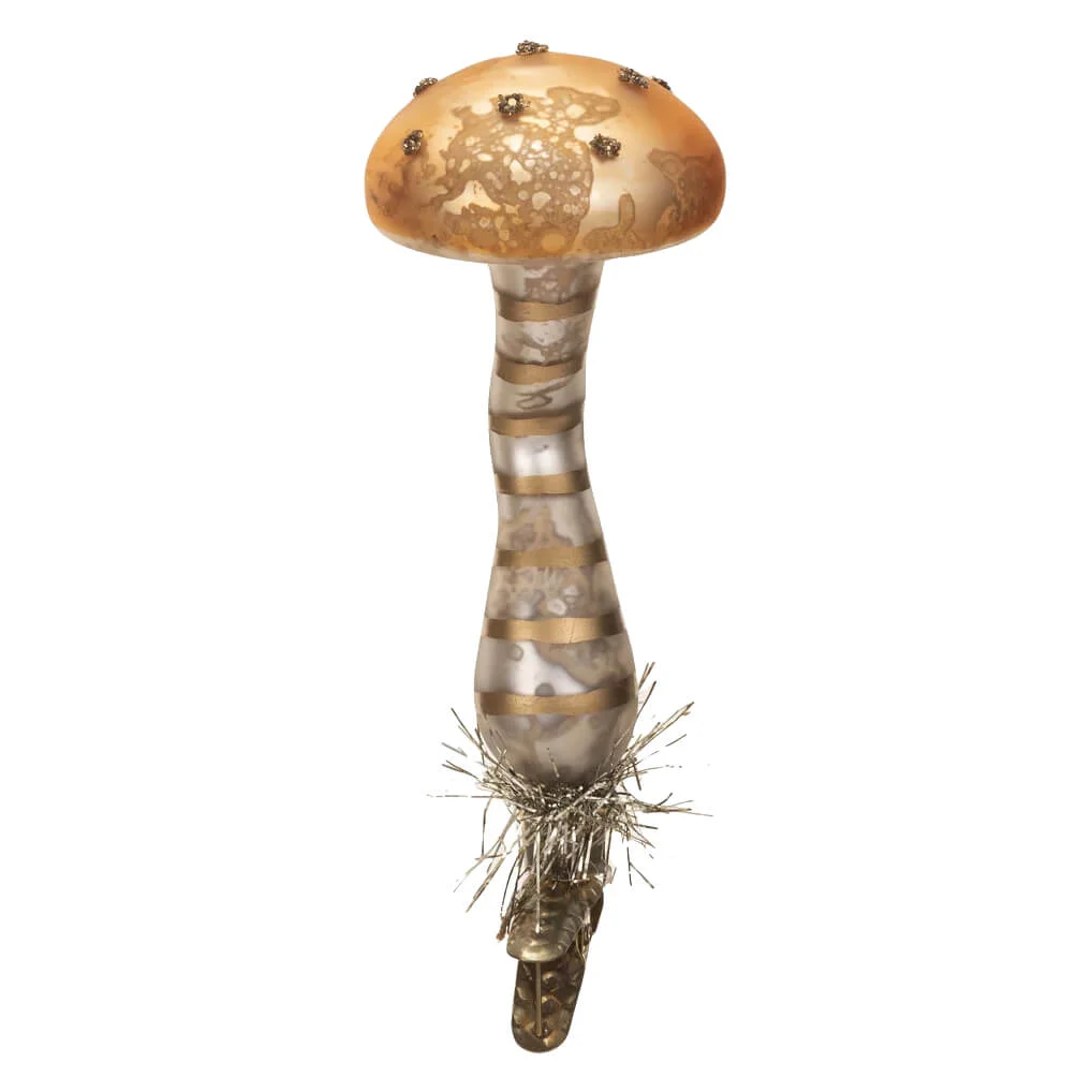 Mercury Glass Gold Top Mushroom Clip-On Ornament