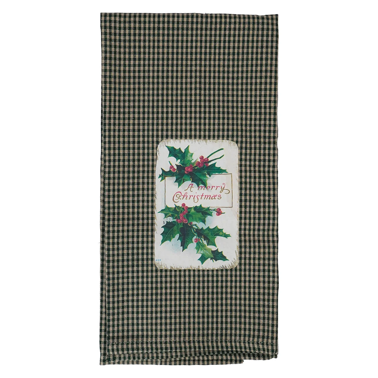 "A Merry Christmas"Green Holly Towel