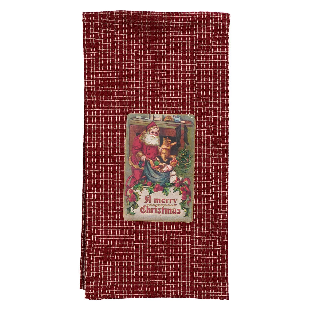 "A Merry Christmas"Vintage Santa Red Towel