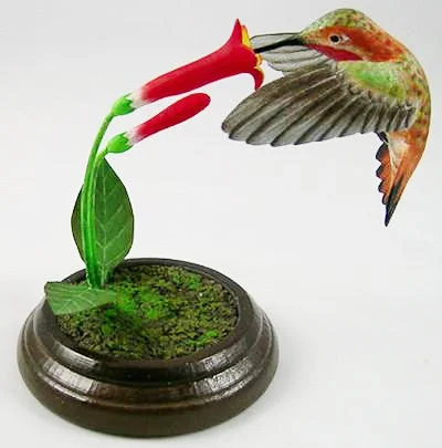 Open Wing Allen's Hummingbird - Hand Carved Wooden Bird