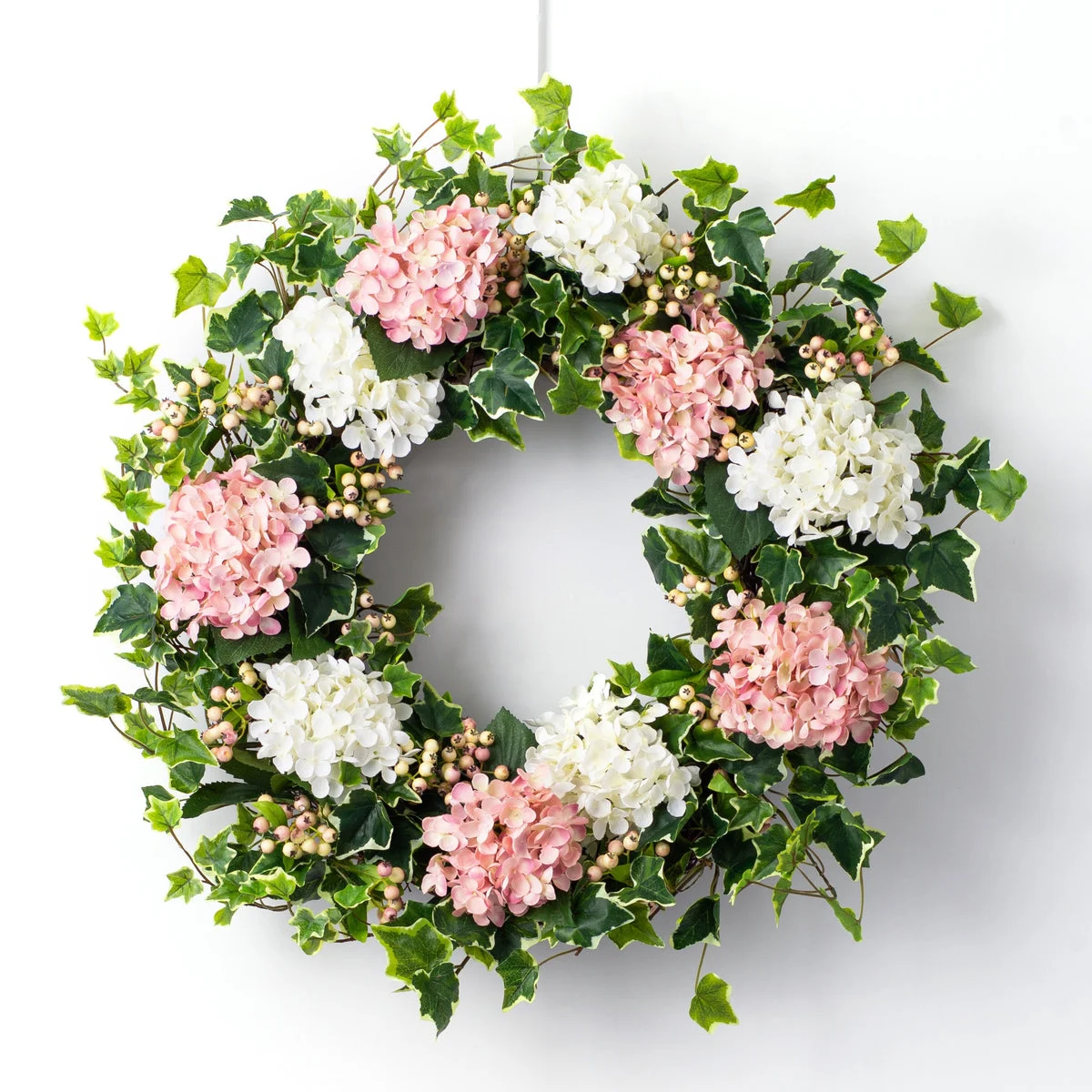 Pink & White Hydrangea, English Ivy & Berry Everyday Spring Storm Door Wreath