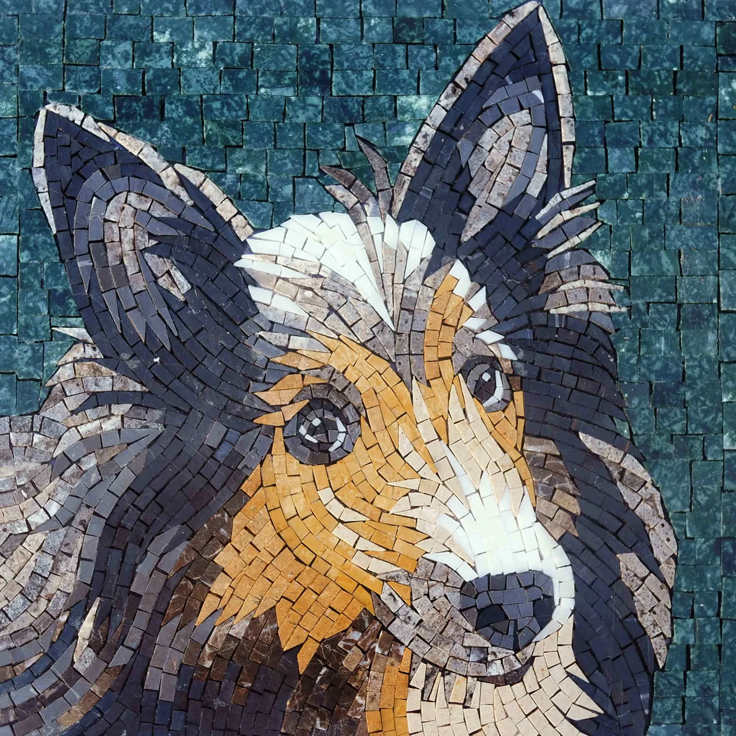 A Portrait in Stone: A Shetland Sheepdog Mosaic | Handcrafted Luxury Art
