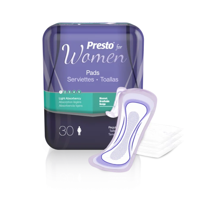 Presto Incontinence Pad, Light Absorbency, Regular, 8.5" Long