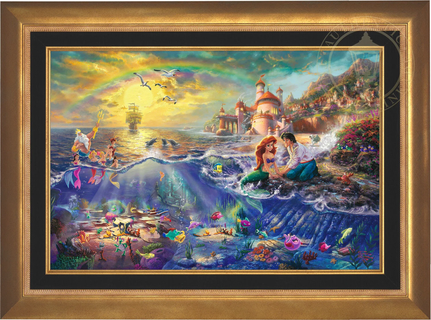 *RARE* Little Mermaid Framed Gallery Proof Canvas Aurora Gold 12" x 18