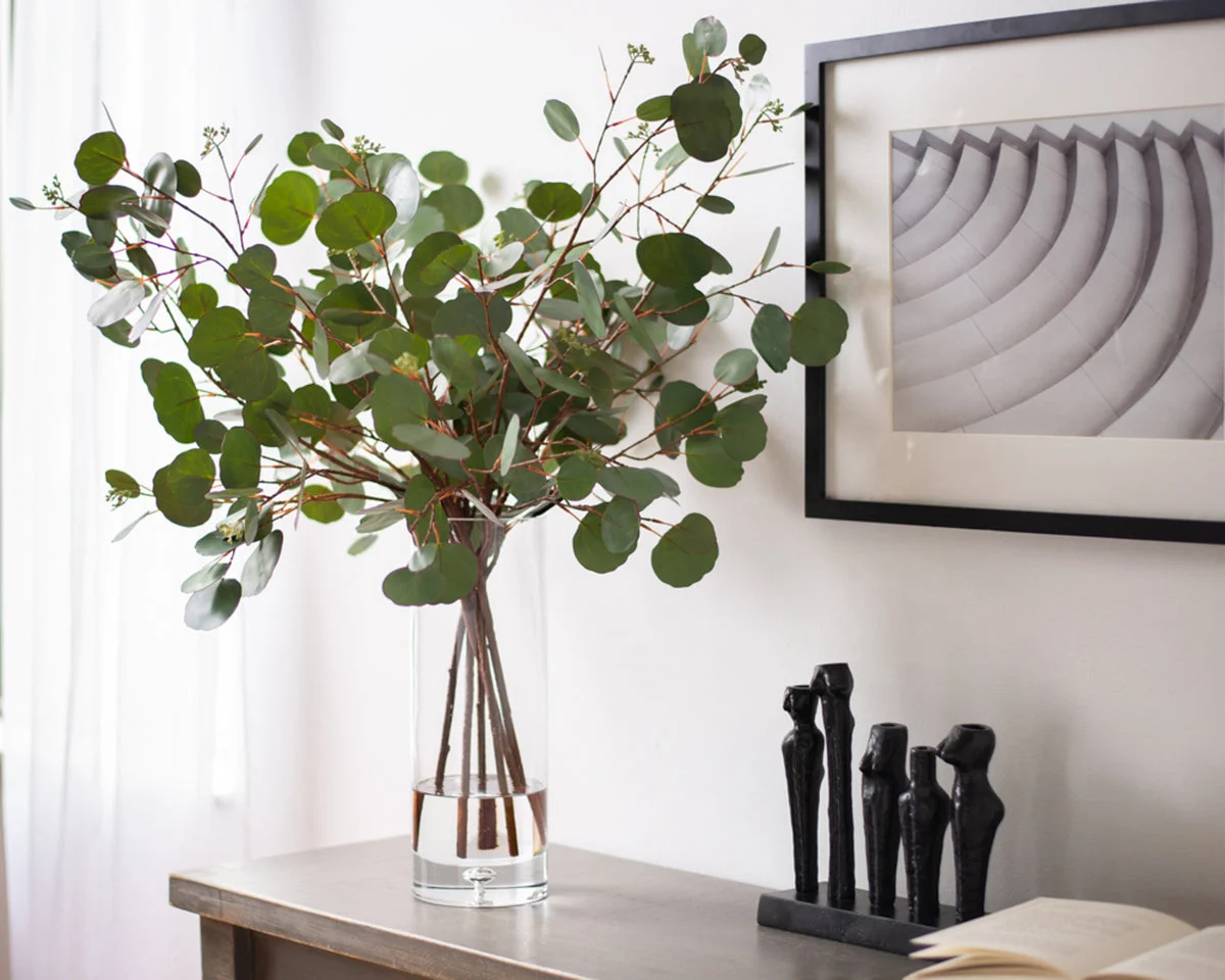 Real Touch Eucalyptus Arrangement in Large Glass Vase