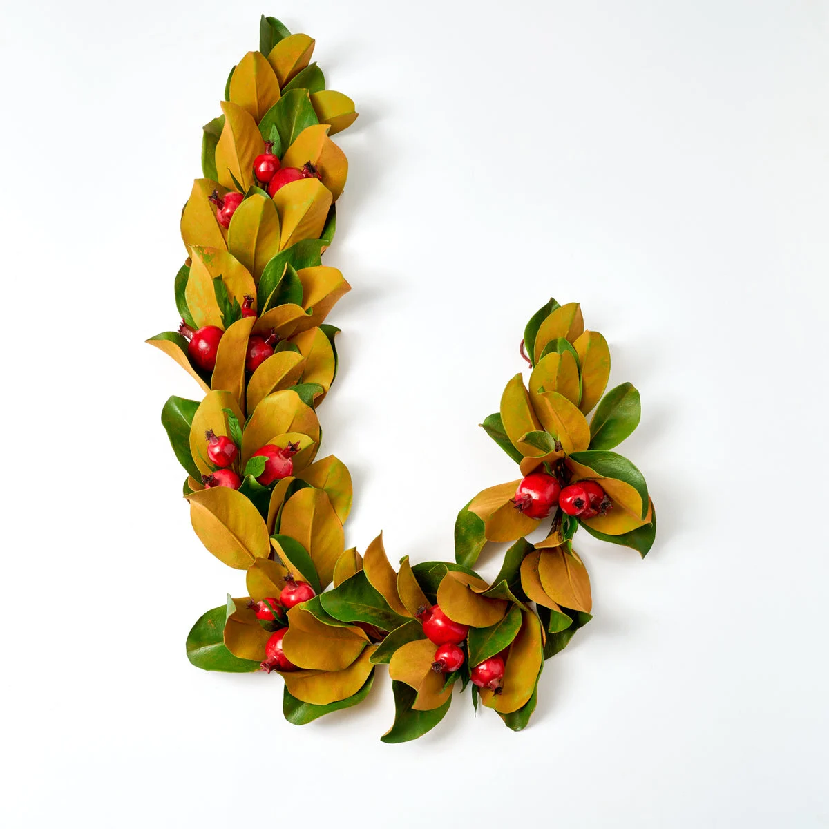 Real Touch Magnolia Leaf & Red Pomegranate Outdoor Hanging Front Door Garland Holiday Table Runner