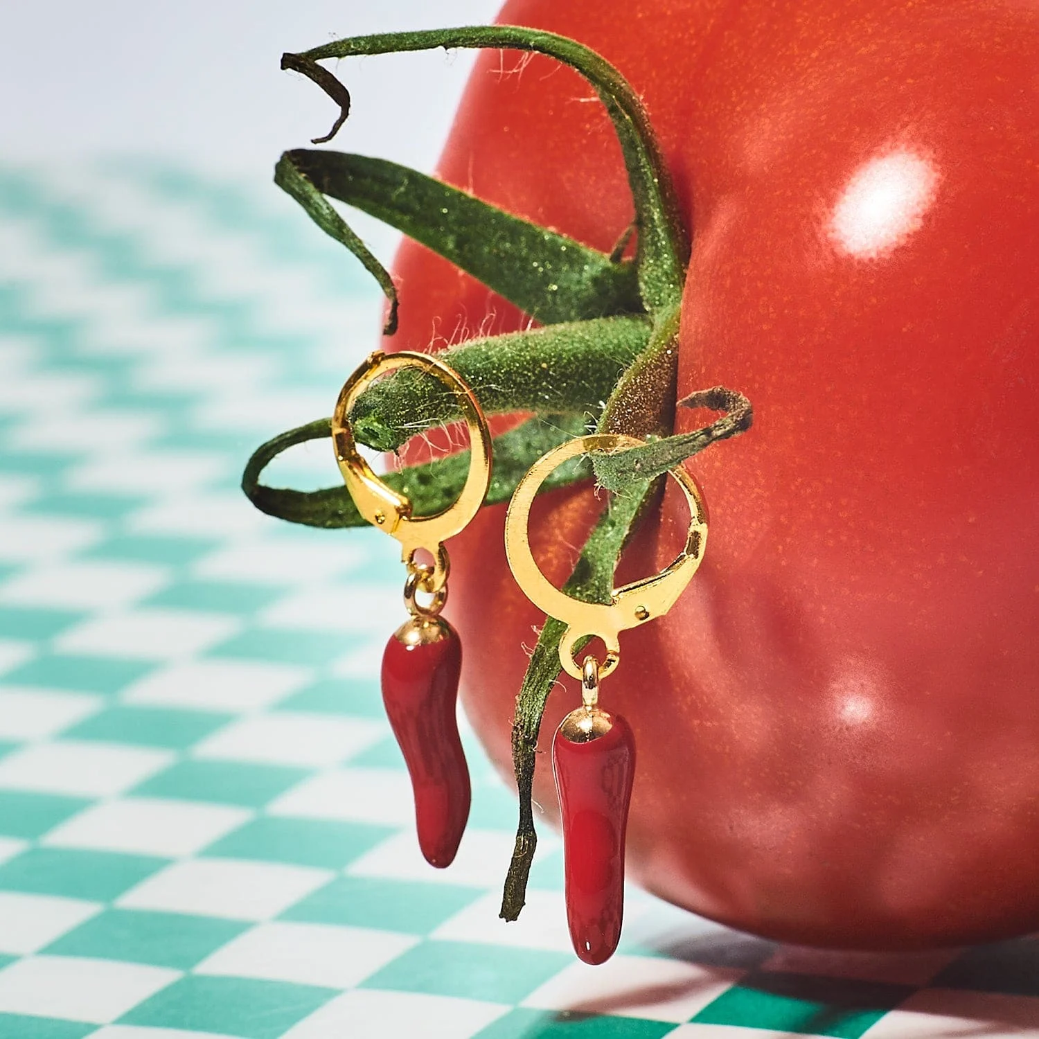 Red Chili Pepper Huggie Drop Earrings