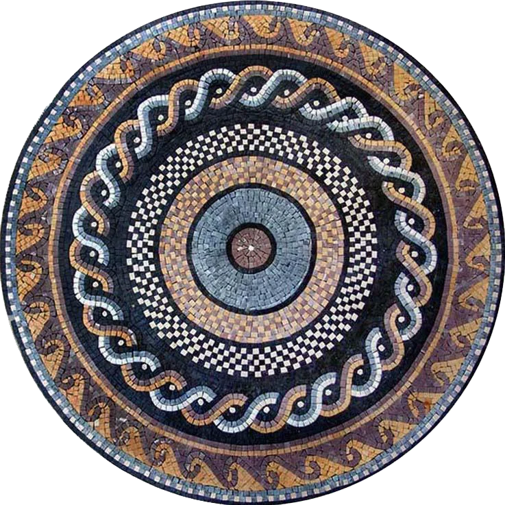 Round Marble Roman Mosaic - Treccia