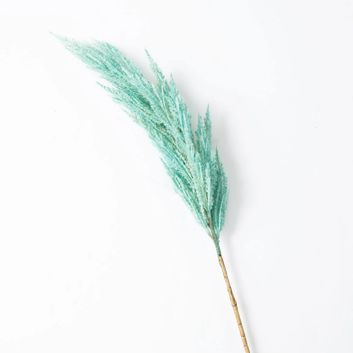 Teal Blue Faux Plume Pampas Grass 46" Single Branch Spray with Wired Stem