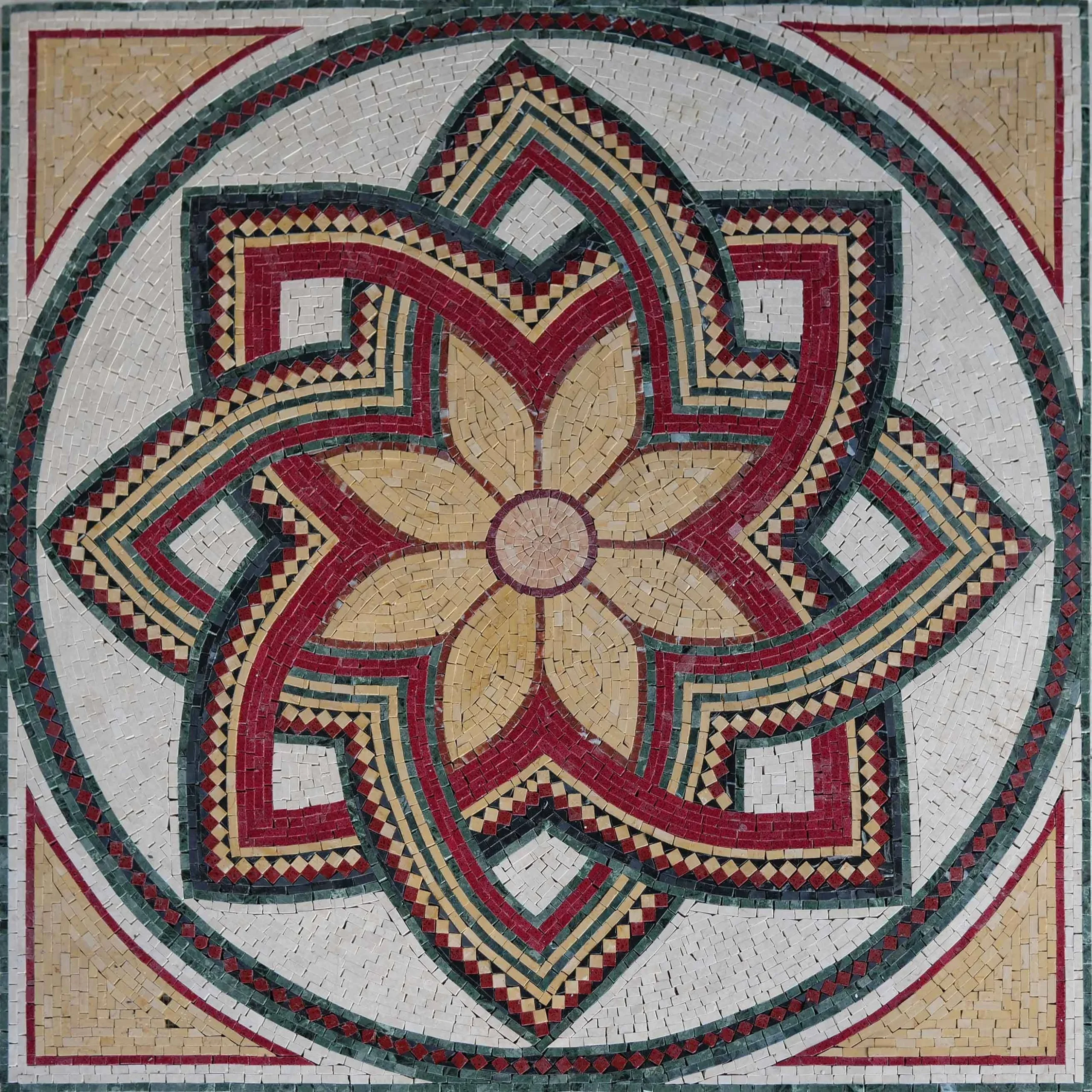 Tile Art - Geometric Red Flower | Luxury Handcrafted Stone Mosaic