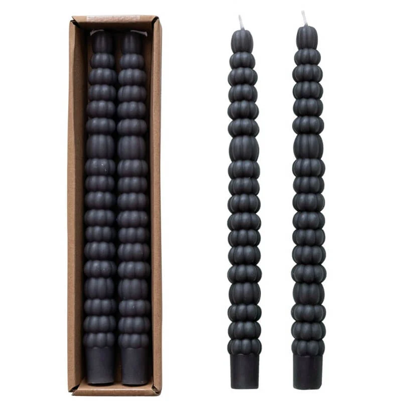 Unscented Charcoal Pumpkin Taper Candles Boxed Set/2