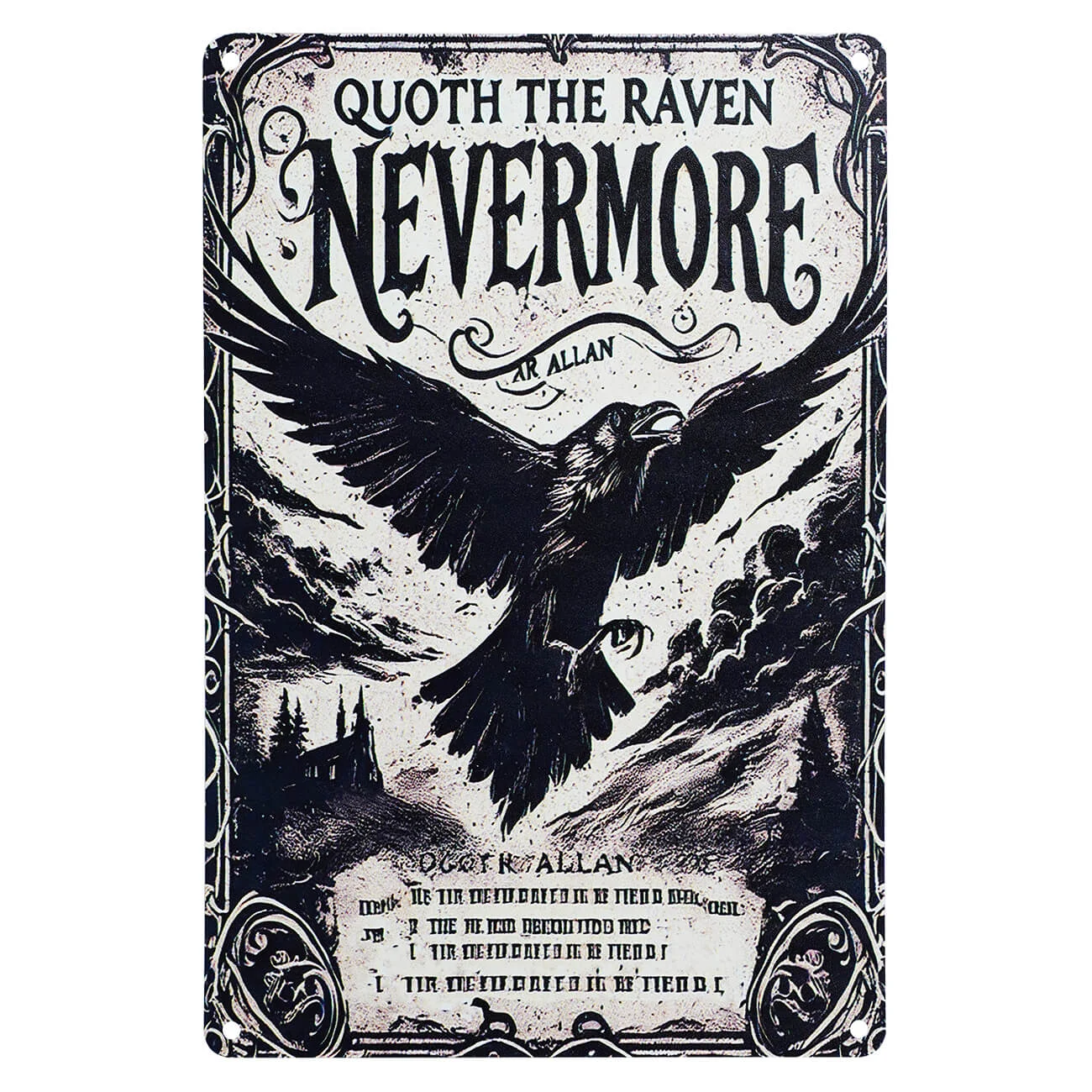 Vintage "Quoth The Raven Nevermore" Halloween Metal Sign