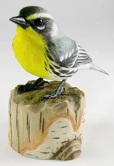 Yellow Throated Warbler - Hand Carved Wooden Bird